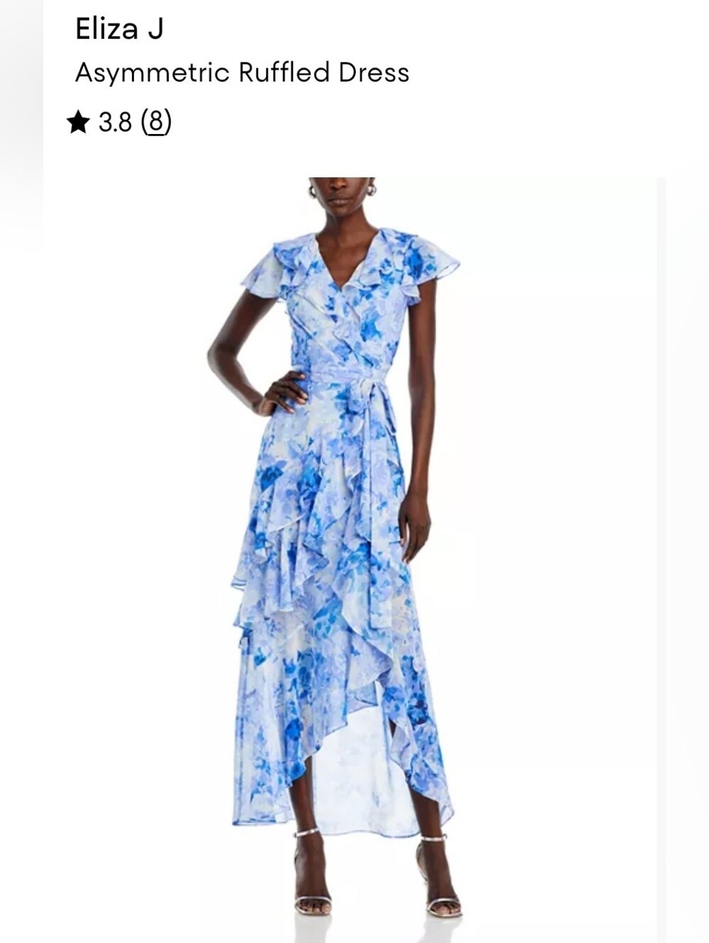 Eliza J Asymmetric Ruffled Maxi Dress Floral Blue Faux Wrap Size 6